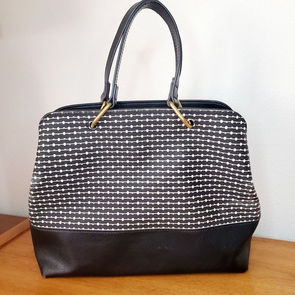 Fossil Lane Satchel Handbag Black Stripe ZB7480080 Casual Tote